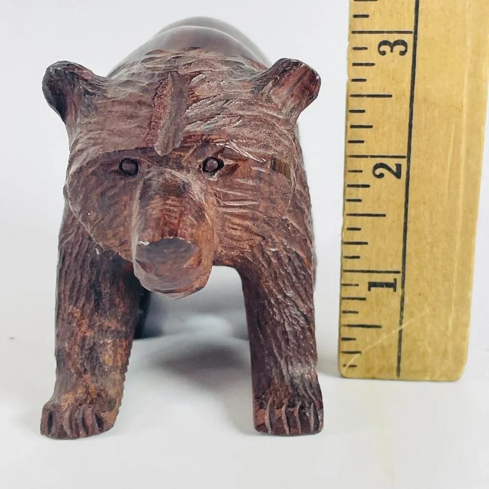Vintage Hand Carved Ironwood Bear Figurine Rustic Folk Art Animal Sculpture 5